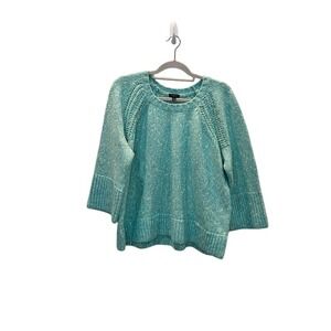 Talbots Plus Petite Turquoise Marled Knit Raglan Sleeve Sweater 2XP